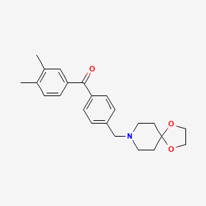 Chemical structure of 3,4-dimethyl-4'-[8-(1,4-dioxa-8-azaspiro[4.5]decyl)methyl]benzophenone