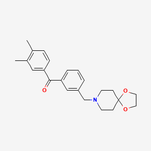 Chemical structure of 3,4-dimethyl-3'-[8-(1,4-dioxa-8-azaspiro[4.5]decyl)methyl]benzophenone