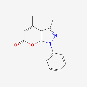 Chemical structure of 3,4-Dimethyl-1-phenylpyrano[2,3-c]pyrazol-6(1H)-one