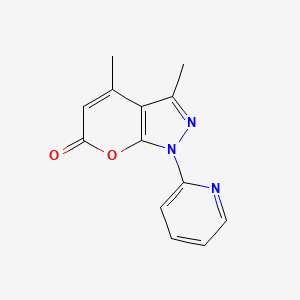 Chemical structure of 3,4-Dimethyl-1-(pyridin-2-yl)pyrano[2,3-c]pyrazol-6(1H)-one