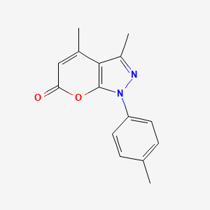 Chemical structure of 3,4-Dimethyl-1-(p-tolyl)pyrano[2,3-c]pyrazol-6(1H)-one