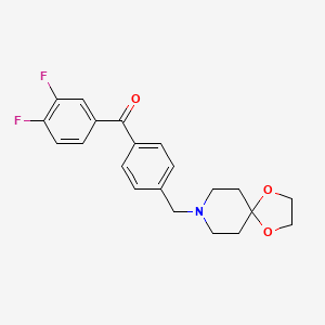 Chemical structure of 3,4-difluoro-4'-[8-(1,4-dioxa-8-azaspiro[4.5]decyl)methyl]benzophenone