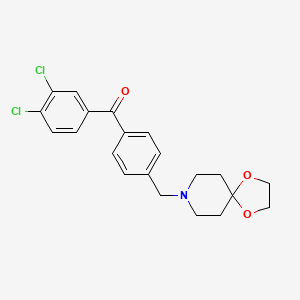 Chemical structure of 3,4-dichloro-4'-[8-(1,4-dioxa-8-azaspiro[4.5]decyl)methyl]benzophenone