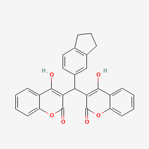 Chemical structure of 3,3'-(5-Indanylmethylene)bis(4-hydroxycoumarin)