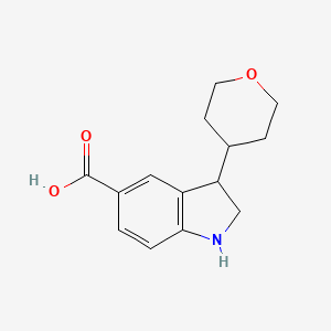 Chemical structure of 3-(Tetrahydro-2H-pyran-4-yl)indoline-5-carboxylic acid