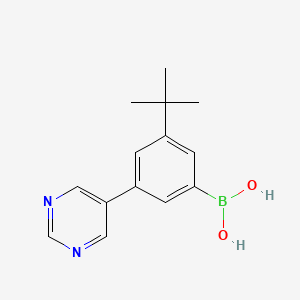 Chemical structure of 3-(tert-Butyl)-5-(pyrimidin-5-yl)phenylboronic acid