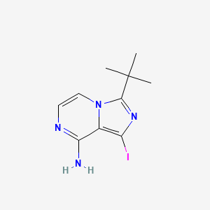 Chemical structure of 3-(tert-Butyl)-1-iodoimidazo[1,5-a]pyrazin-8-amine