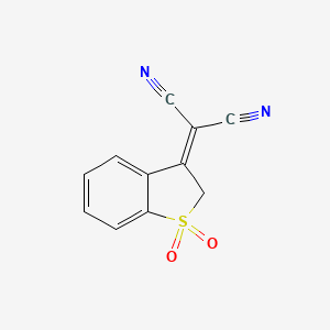 Chemical structure of 2-(1,1-Dioxo-1-benzothiophen-3-ylidene)propanedinitrile
