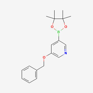 Chemical structure of 3-(Benzyloxy)-5-(4,4,5,5-tetramethyl-1,3,2-dioxaborolan-2-yl)pyridine