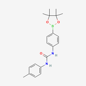 Chemical structure of 3-(4-methylphenyl)-1-[4-(4,4,5,5-tetramethyl-1,3,2-dioxaborolan-2-yl)phenyl]urea