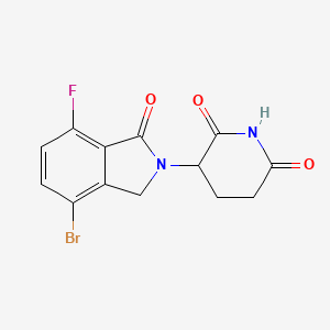 Chemical structure of 3-(4-bromo-7-fluoro-1-oxo-2,3-dihydro-1H-inden-2-yl)piperidine-2,6-dione