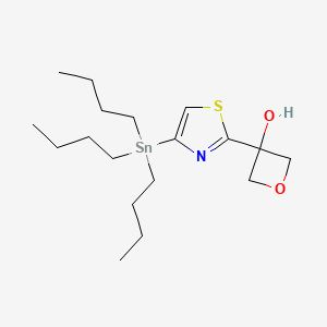 Chemical structure of 3-(4-(Tributylstannyl)thiazol-2-yl)oxetan-3-ol