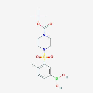 Chemical structure of 3-(4-(tert-Butoxycarbonyl)piperazin-1-ylsulfonyl)-4-methylphenylboronic acid