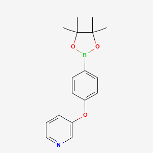 Chemical structure of 3-(4-(4,4,5,5-Tetramethyl-1,3,2-dioxaborolan-2-yl)phenoxy)pyridine