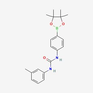 Chemical structure of 3-(3-methylphenyl)-1-[4-(4,4,5,5-tetramethyl-1,3,2-dioxaborolan-2-yl)phenyl]urea