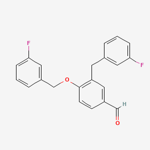 Chemical structure of 3-(3-fluorobenzyl)-4-(3-fluoro-benzyloxy)benzaldehyde