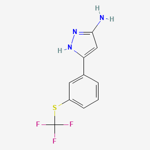 Chemical structure of 3-(3-((Trifluoromethyl)thio)phenyl)-1H-pyrazol-5-amine