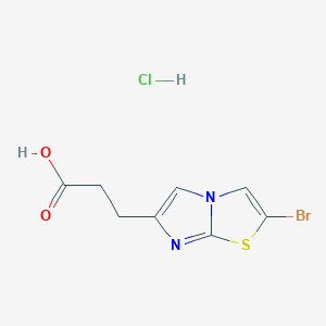 Chemical structure of 3-(2-Bromoimidazo[2,1-b]thiazol-6-yl)propanoicacidhydrochloride