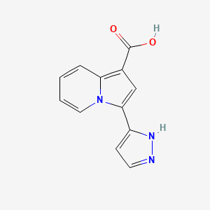 Chemical structure of 3-(1H-Pyrazol-3-yl)indolizine-1-carboxylic acid