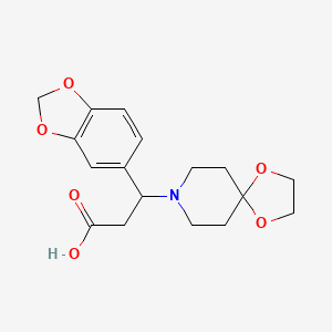 Chemical structure of 3-(1,3-Benzodioxol-5-yl)-3-(1,4-dioxa-8-azaspiro-[4.5]dec-8-yl)propanoic acid