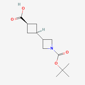 Chemical structure of 3-(1-(tert-Butoxycarbonyl)azetidin-3-yl)cyclobutanecarboxylic acid