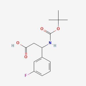 Chemical structure of 3-((tert-butoxycarbonyl)amino)-3-(3-fluorophenyl)propanoic acid