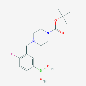 Chemical structure of 3-((4-(tert-Butoxycarbonyl)piperazin-1-yl)methyl)-4-fluorophenylboronic acid