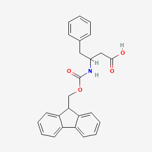 Chemical structure of 3-((((9H-Fluoren-9-yl)methoxy)carbonyl)amino)-4-phenylbutanoic acid