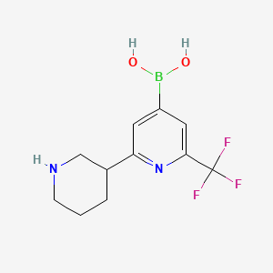 Chemical structure of 2-Trifluoromethyl-6-(piperidin-3-yl)pyridine-4-boronic acid