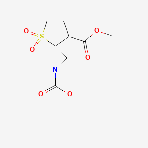 Chemical structure of 2-tert-Butyl 8-methyl 5-thia-2-azaspiro[3.4]octane-2,8-dicarboxylate 5,5-dioxide
