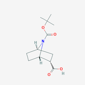 Chemical structure of 2S-7-Aza-bicyclo[2.2.1]heptane-2,7-dicarboxylic acid 7-tert-butyl ester