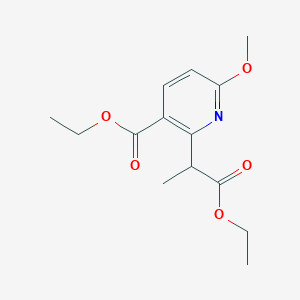 Chemical structure of 2-pyridineacetic acid, 3-(ethoxycarbonyl)-6-methoxy-α-methyl-, ethyl ester