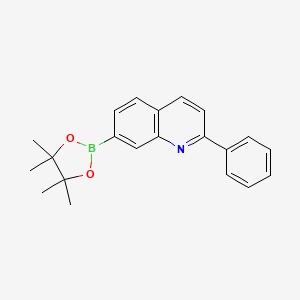 Chemical structure of 2-Phenyl-7-(4,4,5,5-tetramethyl-1,3,2-dioxaborolan-2-yl)quinoline
