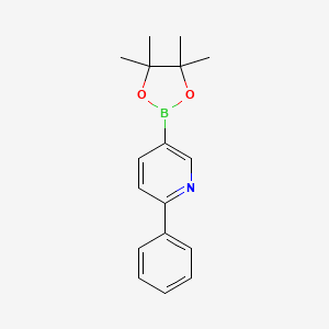 Chemical structure of 2-Phenyl-5-(4,4,5,5-tetramethyl-1,3,2-dioxaborolan-2-yl)pyridine