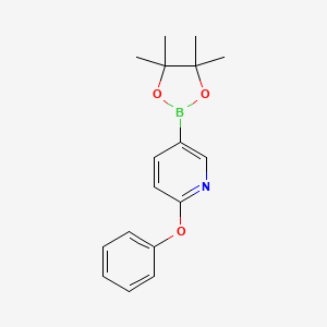 Chemical structure of 2-Phenoxy-5-(4,4,5,5-tetramethyl-1,3,2-dioxaborolan-2-yl)pyridine