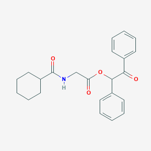 Chemical structure of 2-Oxo-1,2-diphenylethyl (cyclohexanecarbonyl)glycinate