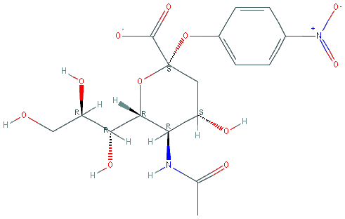 Chemical structure of 2-O-(4-nitrophenyl)-N-acetylneuraminic acid