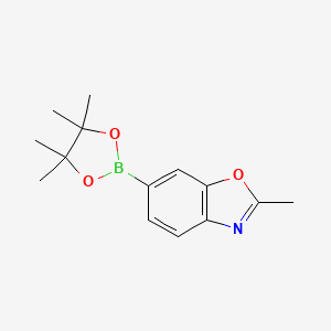 Chemical structure of 2-Methyl-6-(4,4,5,5-tetramethyl-1,3,2-dioxaborolan-2-yl)benzo[d]oxazole