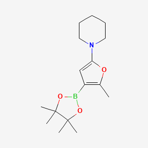 Chemical structure of 2-Methyl-5-(piperidino)furan-3-boronic acid pinacol ester