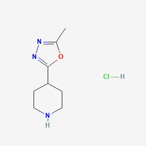 Chemical structure of 2-Methyl-5-(piperidin-4-yl)-1,3,4-oxadiazole hydrochloride