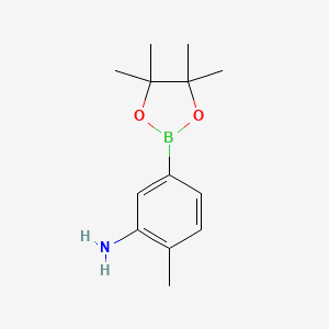 Chemical structure of 2-Methyl-5-(4,4,5,5-tetramethyl-1,3,2-dioxaborolan-2-yl)aniline