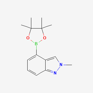 Chemical structure of 2-methyl-4-(4,4,5,5-tetramethyl-1,3,2-dioxaborolan-2-yl)-2H-indazole