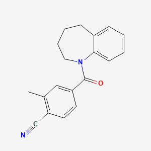 Chemical structure of 2-Methyl-4-(2,3,4,5-tetrahydro-1H-benzo[b]azepine-1-carbonyl)benzonitrile