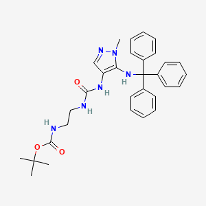 Chemical structure of 2-Methyl-3-tritylamino-4-[(2-N-bocamino)ethylaminoacarbonyl]amino-2H-pyrazole