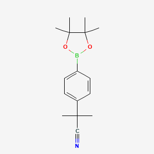 Chemical structure of 2-Methyl-2-(4-(4,4,5,5-tetramethyl-1,3,2-dioxaborolan-2-yl)phenyl)propanenitrile