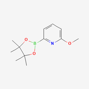 Chemical structure of 2-Methoxy-6-(tetramethyl-1,3,2-dioxaborolan-2-yl)pyridine