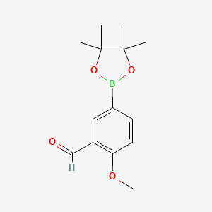Chemical structure of 2-methoxy-5-(tetramethyl-1,3,2-dioxaborolan-2-yl)benzaldehyde