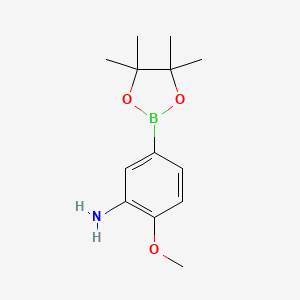 Chemical structure of 2-Methoxy-5-(4,4,5,5-tetramethyl-1,3,2-dioxaborolan-2-yl)aniline