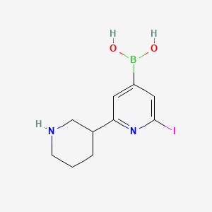 Chemical structure of 2-Iodo-6-(piperidin-3-yl)pyridine-4-boronic acid