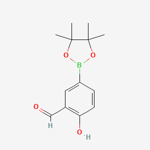Chemical structure of 2-Hydroxy-5-(4,4,5,5-tetramethyl-1,3,2-dioxaborolan-2-yl)benzaldehyde